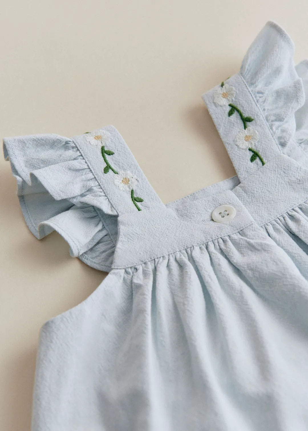 Broderie Contrastée Marguerite Fond Bleu Ciel