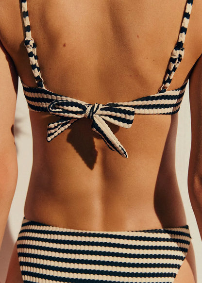 Jacquard Navy and Ecru Stripes