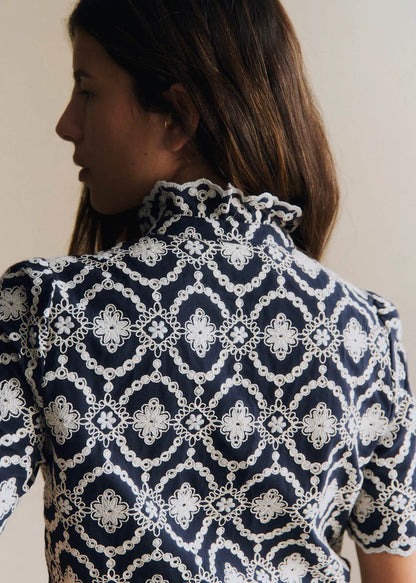 Marine with Ecru Embroidery