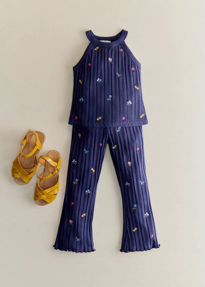 Navy with Floral Embroidery