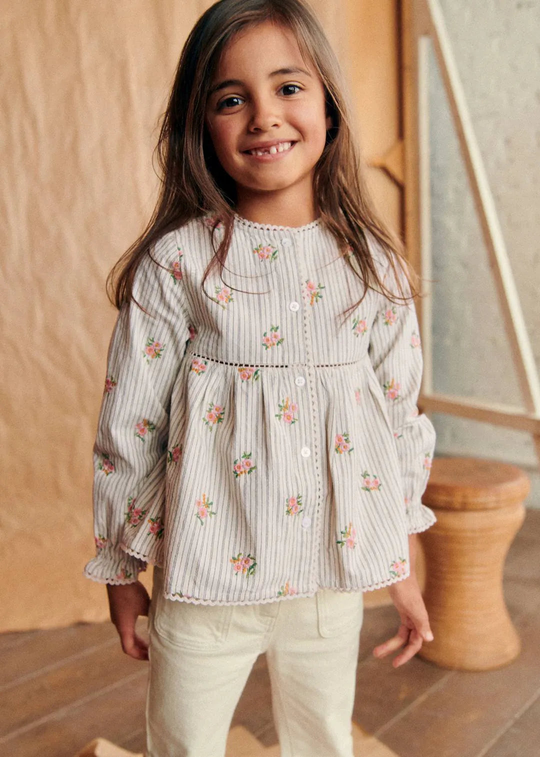 Stripes with Floral Embroidery