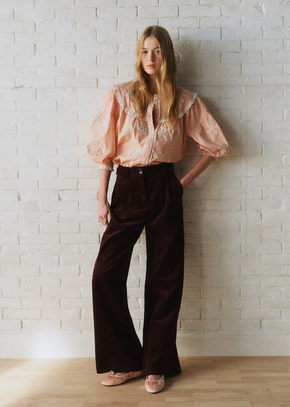 Pastel Pink with Ecru Embroidery