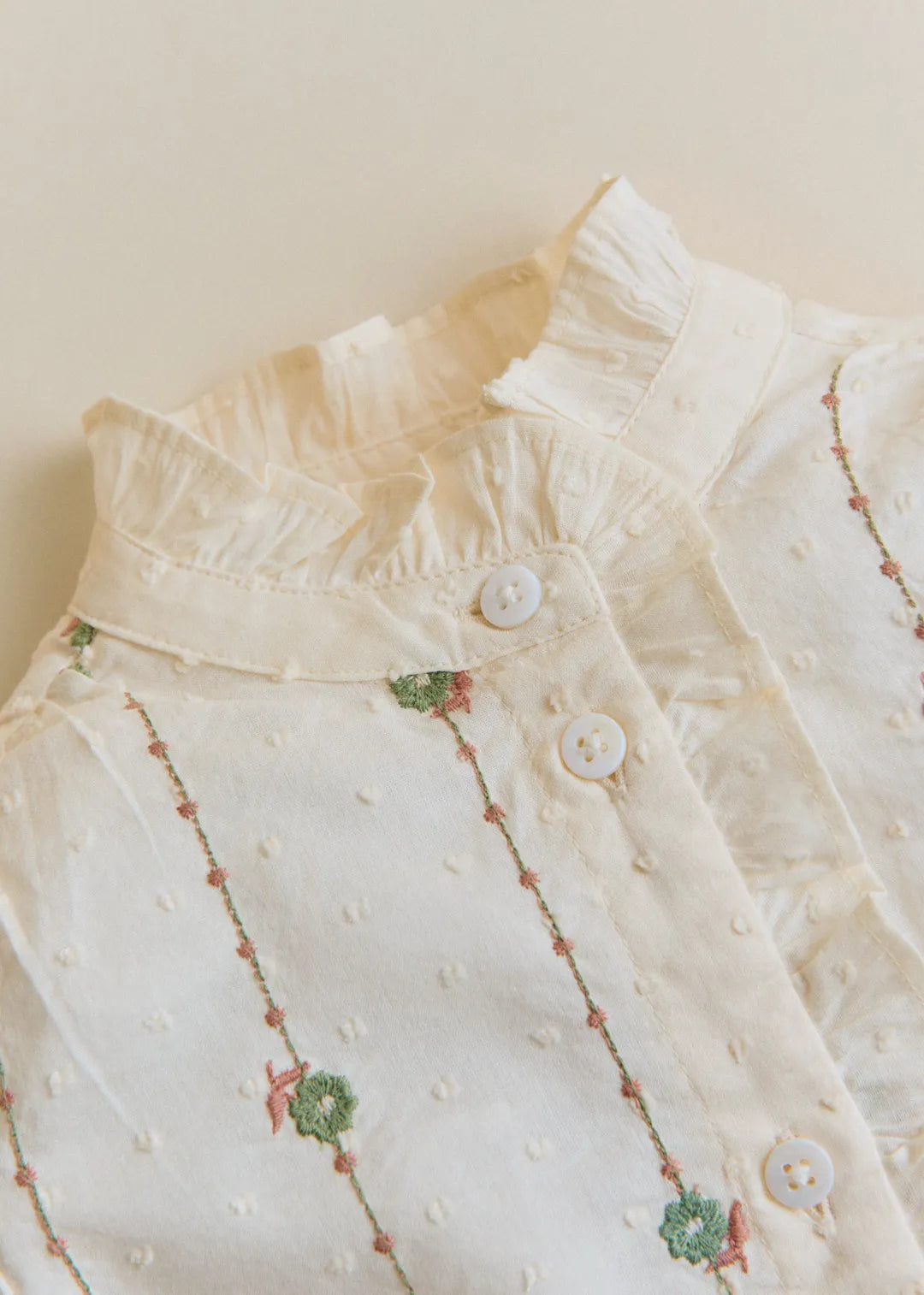 Sage/ Camel Embroidery on Ecru