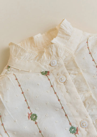 Sage/ Camel Embroidery on Ecru