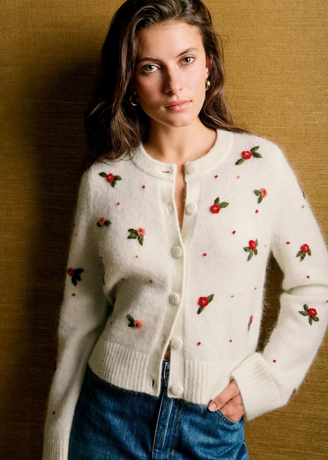 Ecru with Multicolored Embroidery