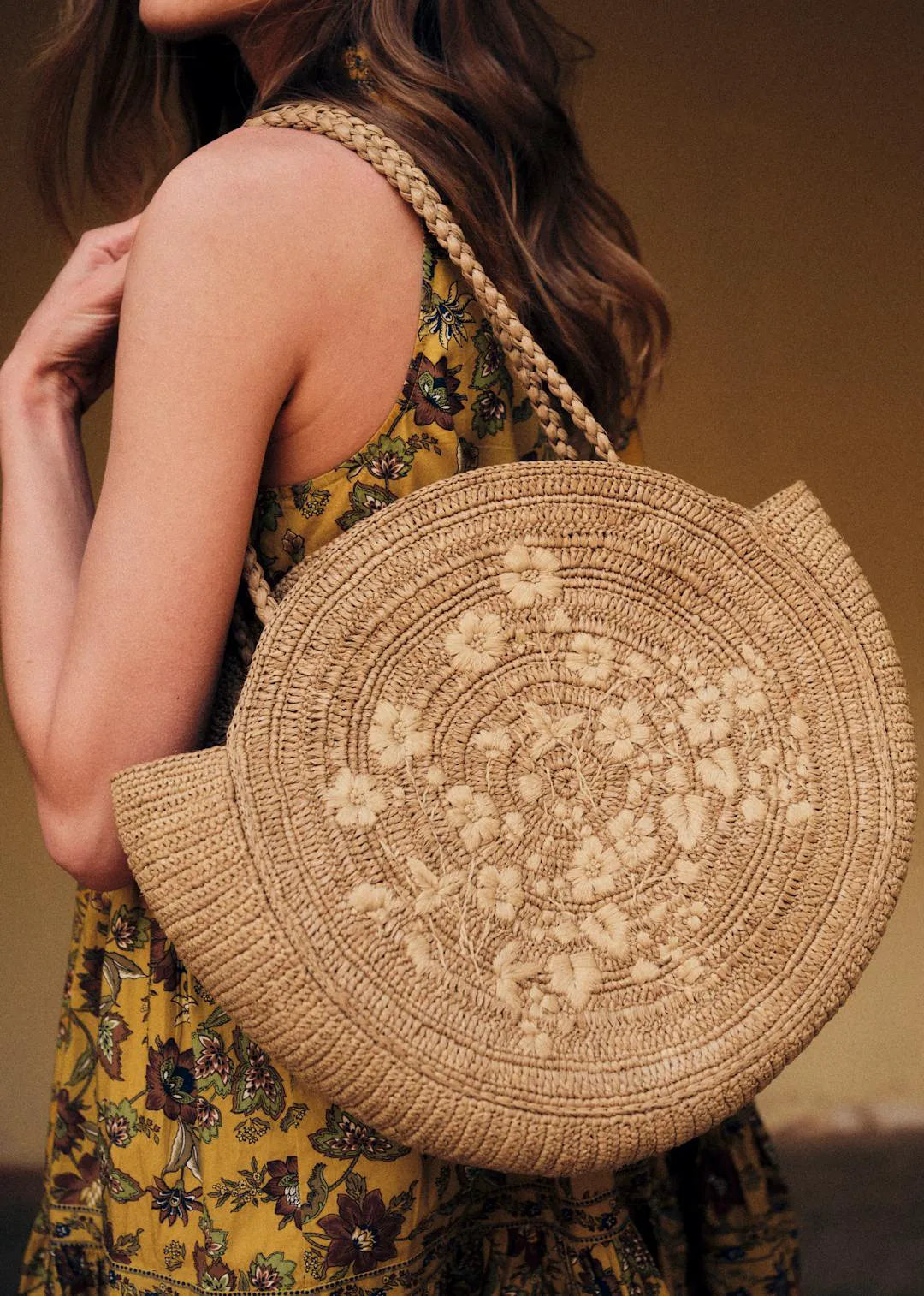 Raffia with Embroidered Flowers