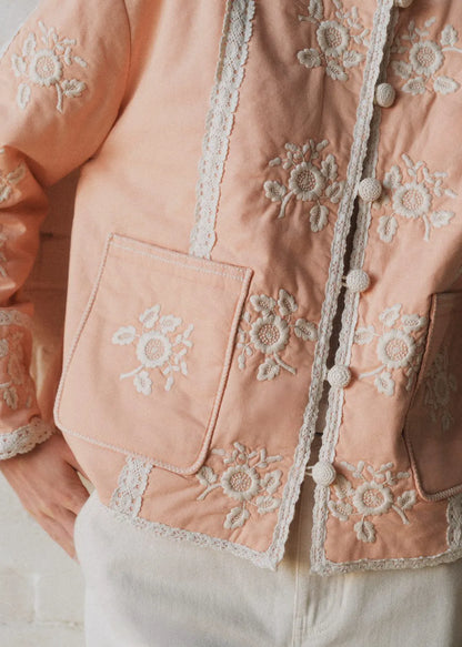 Pastel Pink with Ecru Embroidery