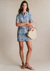 Vintage Blue with Contrasting Ecru Embroidery