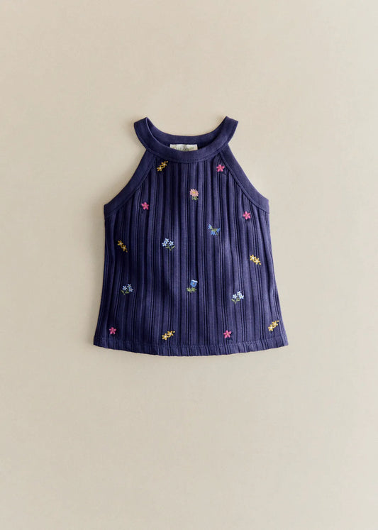 Navy with Floral Embroidery