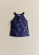Navy with Floral Embroidery
