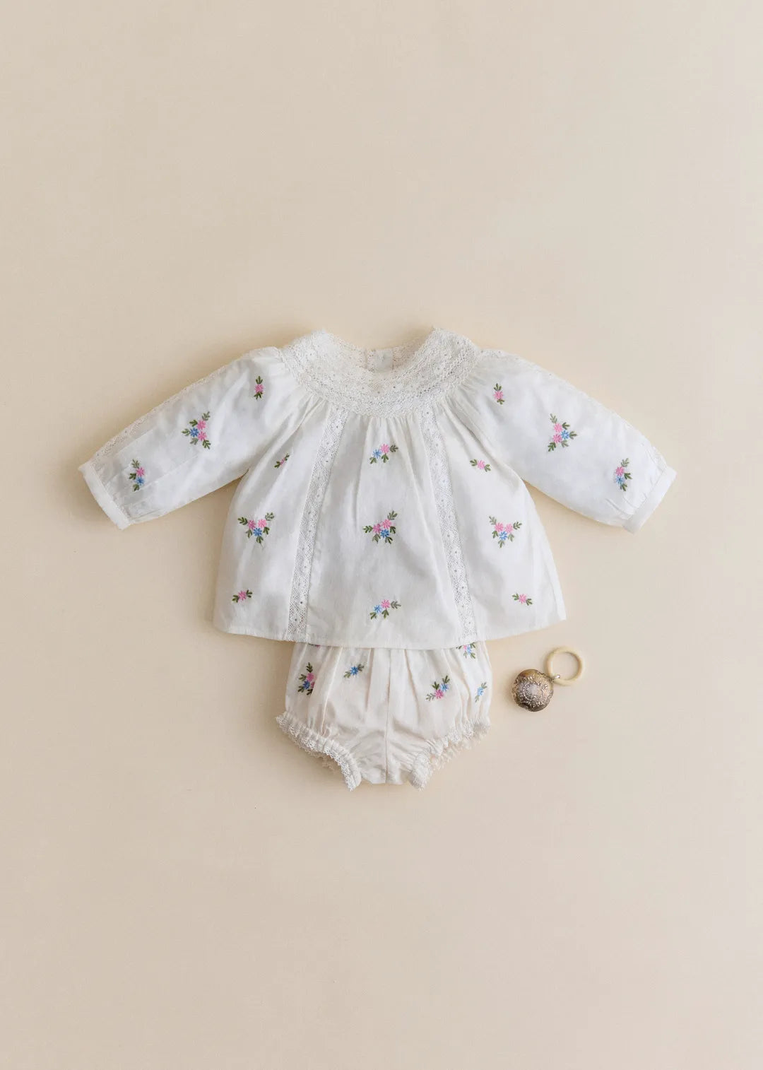 Placed Multicolored Flowers Embroidery On Cream