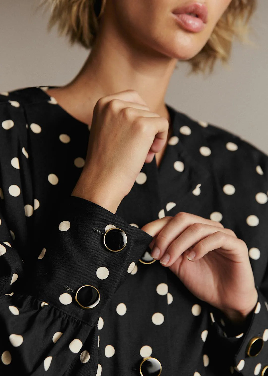 Cream Polka Dots on Black