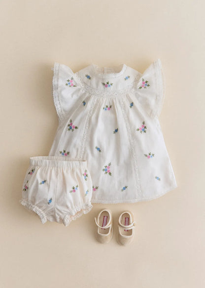 Placed Multicolored Flowers Embroidery On Cream