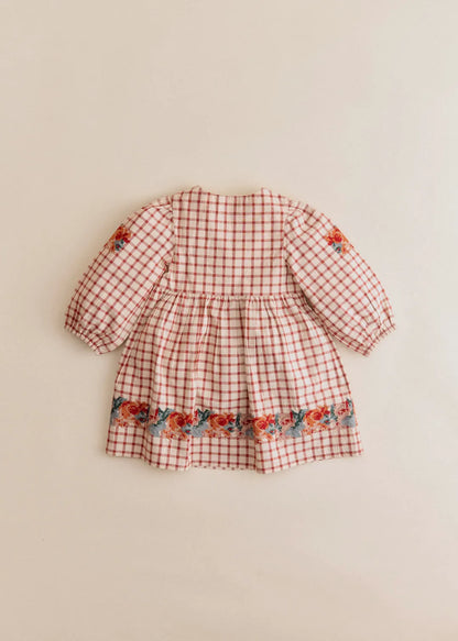 Checked Print with Floral Embroidery