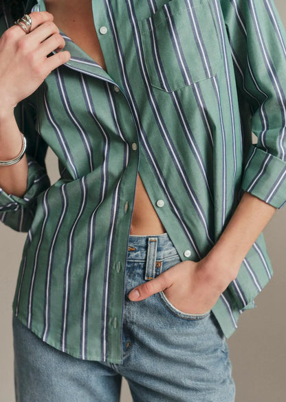 Green Ecru Navy Stripes
