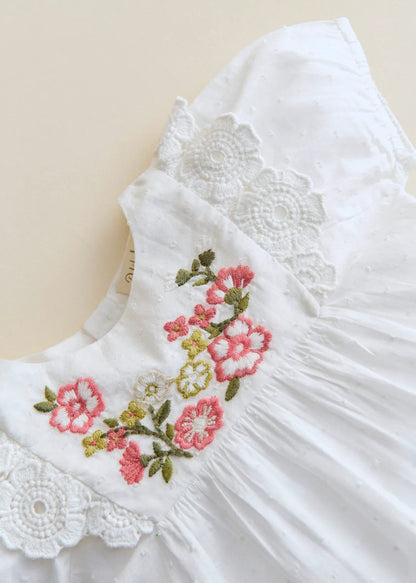 Ecru with Contrasting Tricolor Embroidery