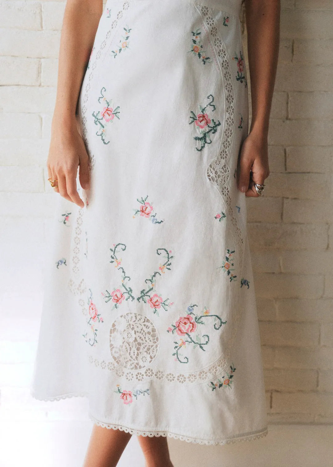 Ecru with Multicolored Embroidery