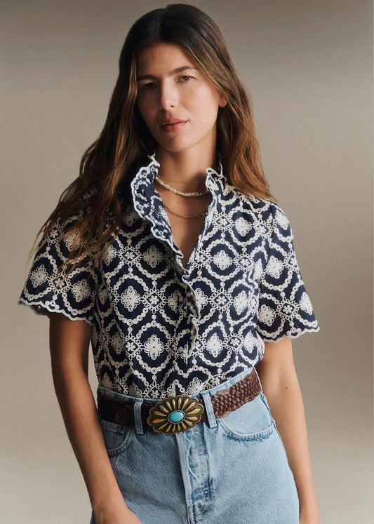 Marine with Ecru Embroidery