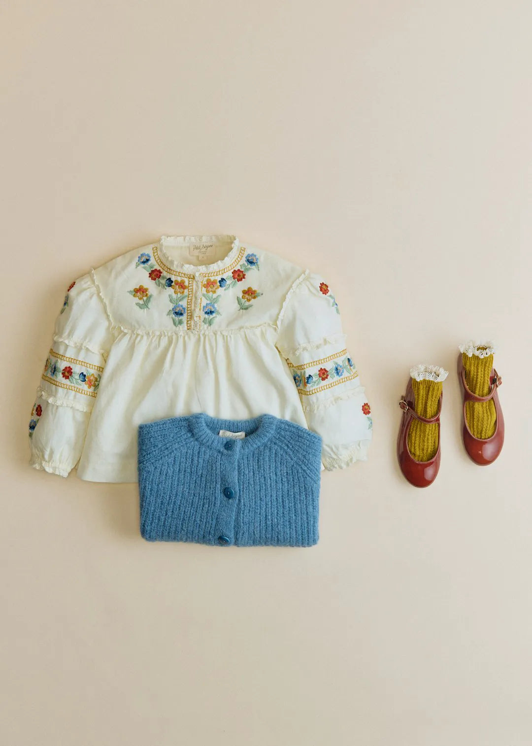 Ecru with Multicolored Embroidery